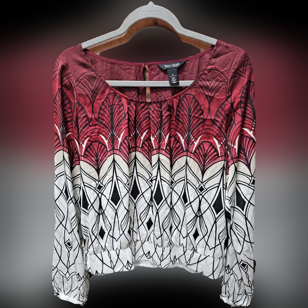 White House Black Market Red and White Patterned Women's Top